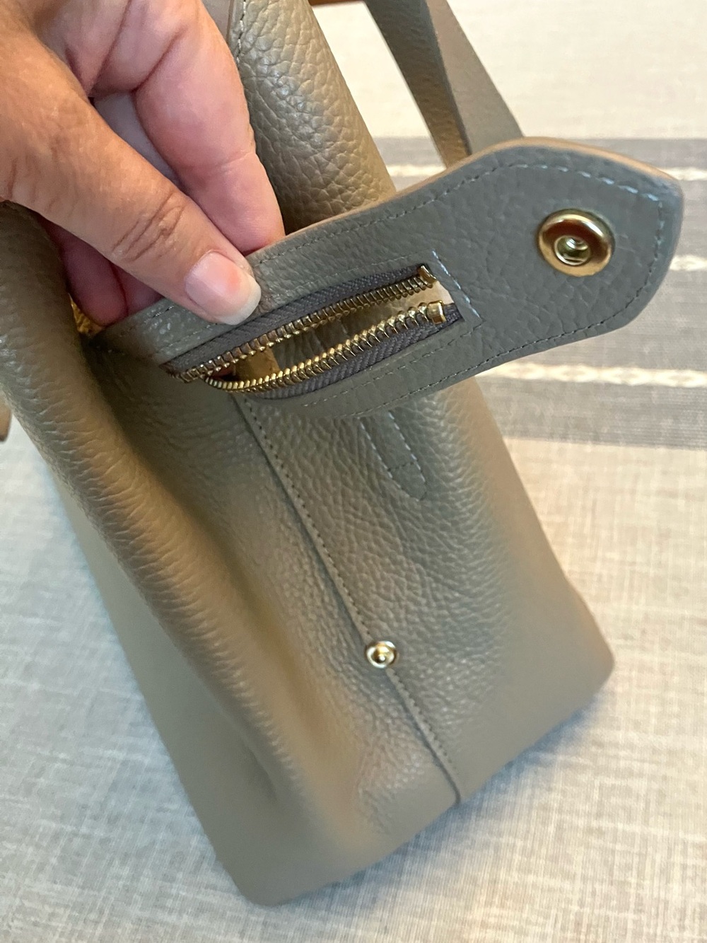 CUYANA Zippered Satchel Pebbled Leather Tote in Taupe, practically new - Picture 7 of 16